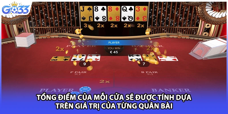 Tổng điểm của mỗi cửa sẽ được tính dựa trên giá trị của từng quân bài